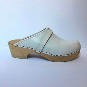 White Clogs, Wooden Soles, Size 38
